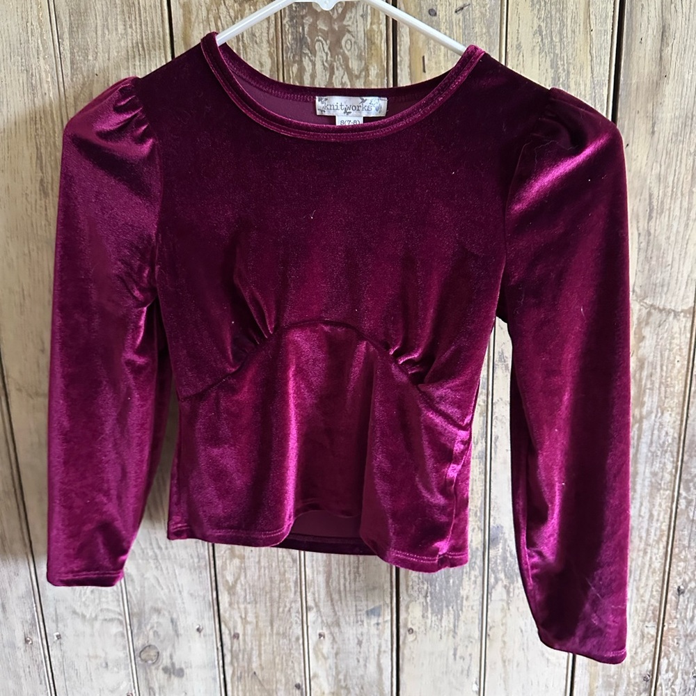 Knitworks Velvet Long Sleeve Top in Deep Burgundy